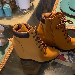 Suede wedge heel booties Size 8